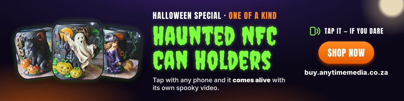 Haunted NFC Can Holders. Shop now at buy.anytimemedia.co.za